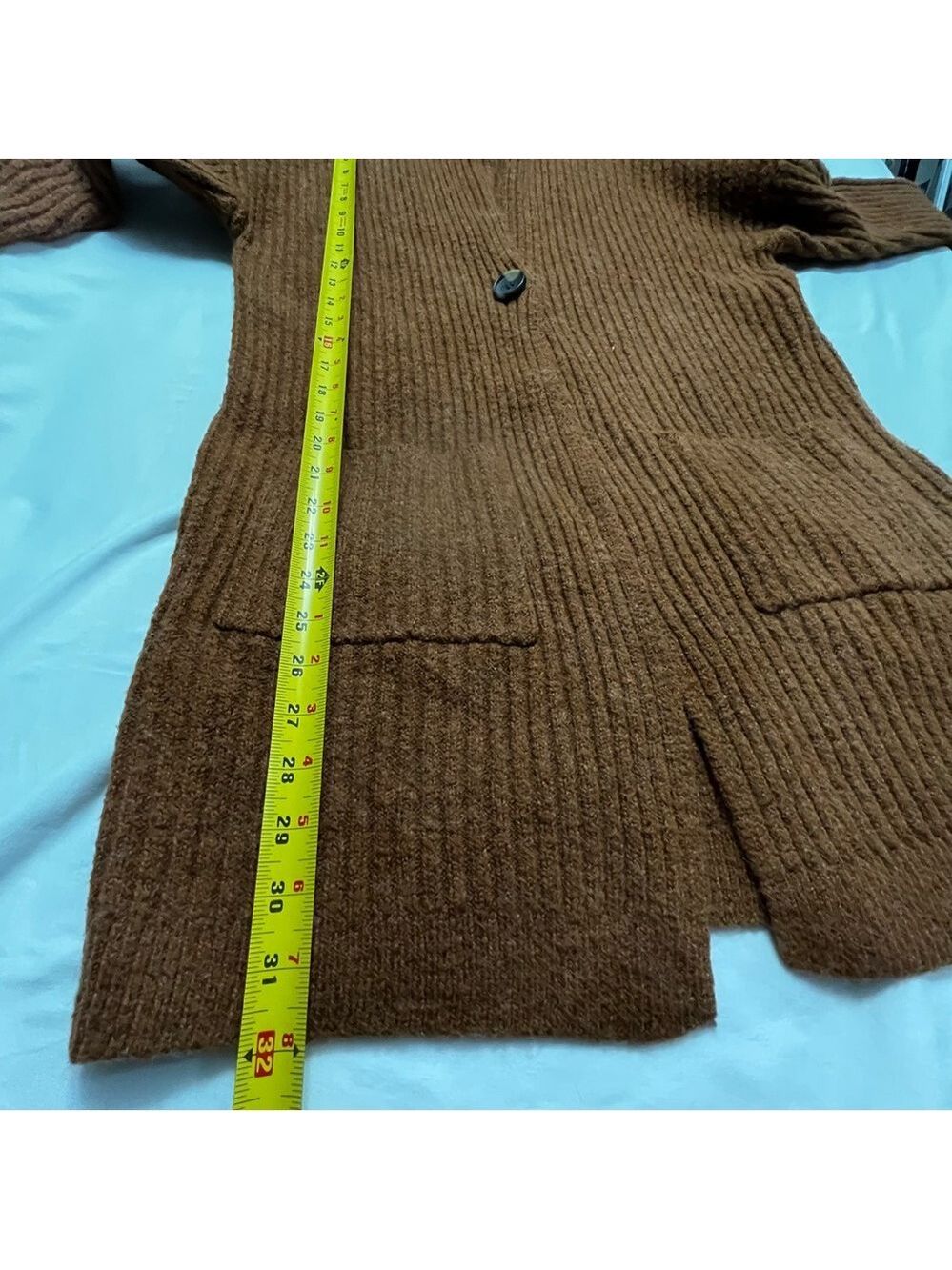 ONLY Longline Cardigan Sweater Coat Ribbed Knit Rust Brown Button M - Picture 6 of 6